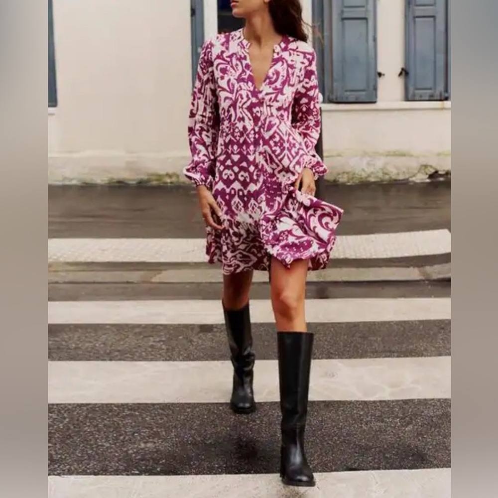 Zara Purple and White Long Sleeve Dress